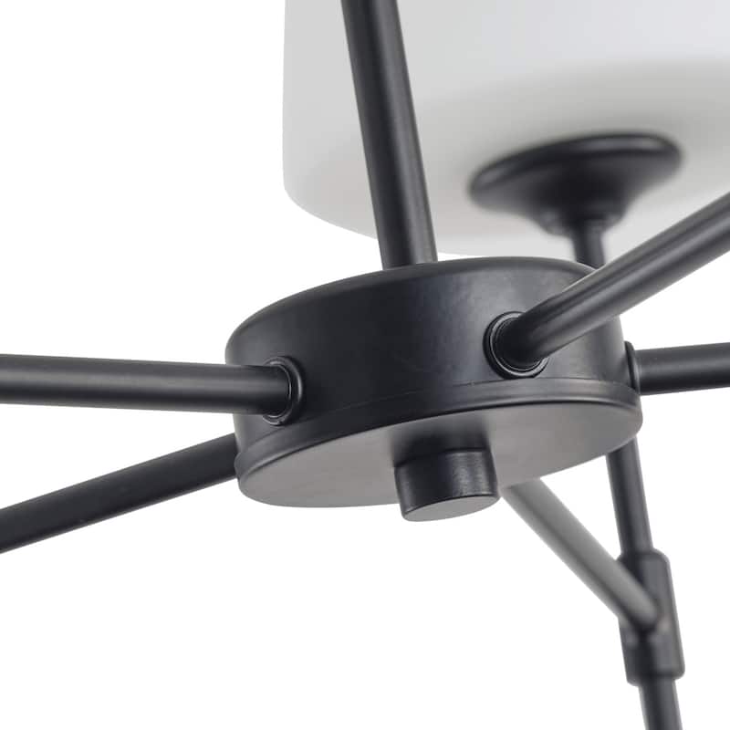 Modern Matte Black 5-Light Kitchen Island Chandelier with Milk White Glass Shades