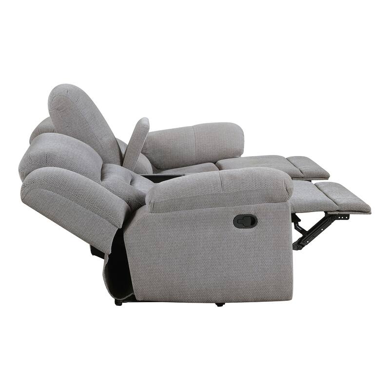 Chenille Upholstered Manual Reclining Loveseat with Pillow-top Arm in Grey