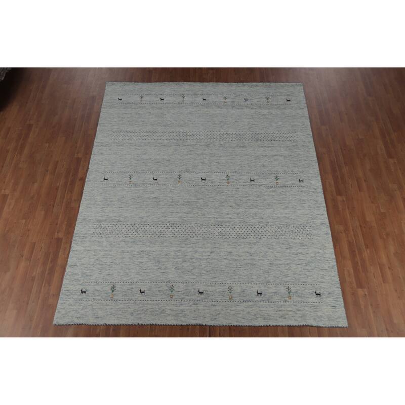 Hand Knotted Oriental 100% Wool Carpet Tribal Animal Pictorial Beige & Ivories Gabbeh Area Rug - 10' 0'' X 8' 3''