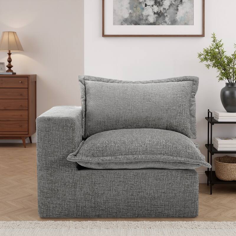 Comfy Cloud Chenille Upholstered Modular Sectional Sofa - Grey-Right - Left Facing