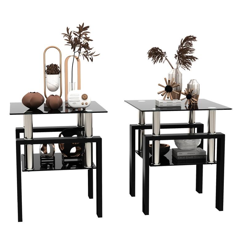 Modern Tempered Glass Tea Table Coffee Table End Table - N/A - Black
