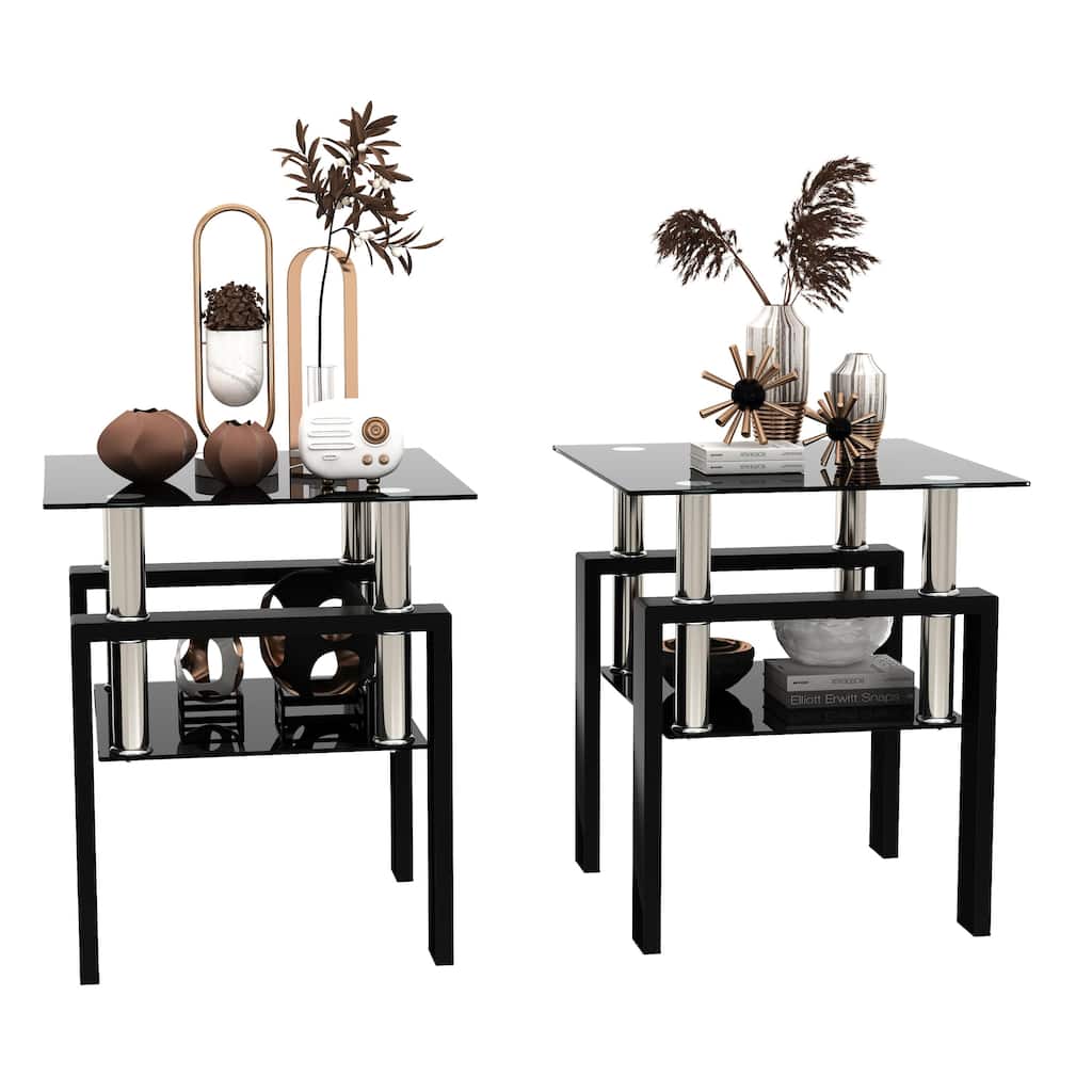 Modern Tempered Glass Tea Table Coffee Table End Table - N/A