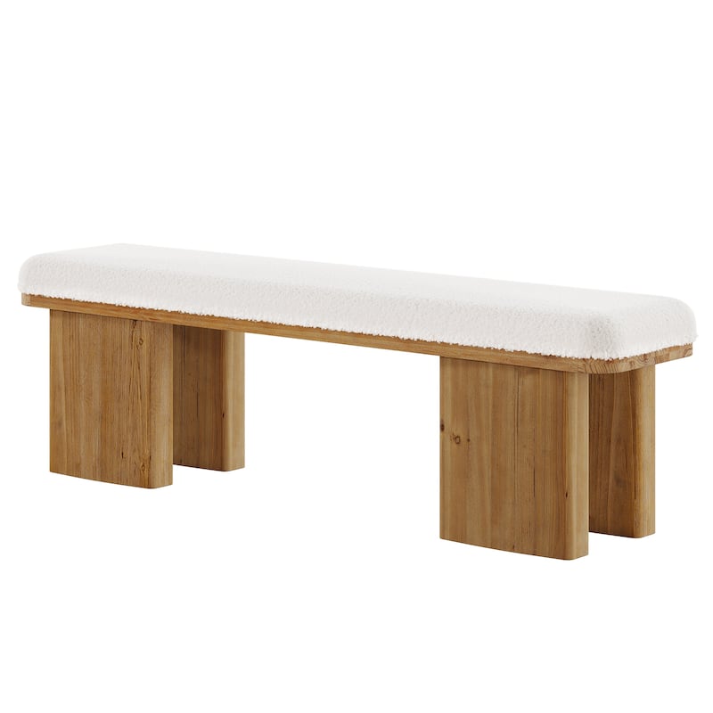 59.05-Inch Solid Wood Entryway Bench, Modern Upholstered End of Bed Bench, Long Ottoman for Bedroom, Entryway