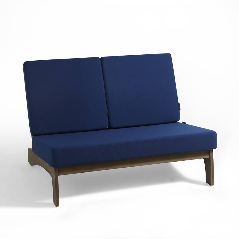 4Piece Wood Outdoor Loveseat Chair Conversation Set with Table Cushion
