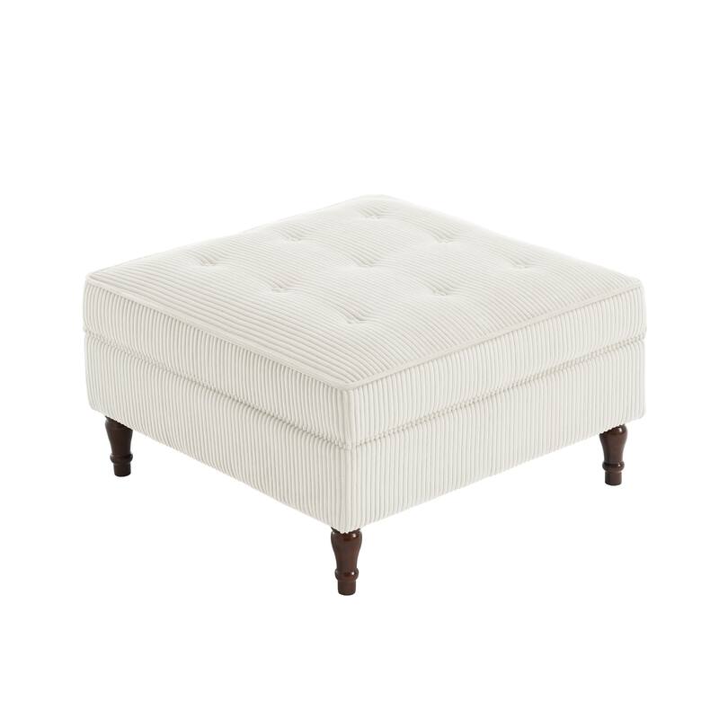 Modular Corduroy Tufted Storage Ottoman with Reversible Tabletop