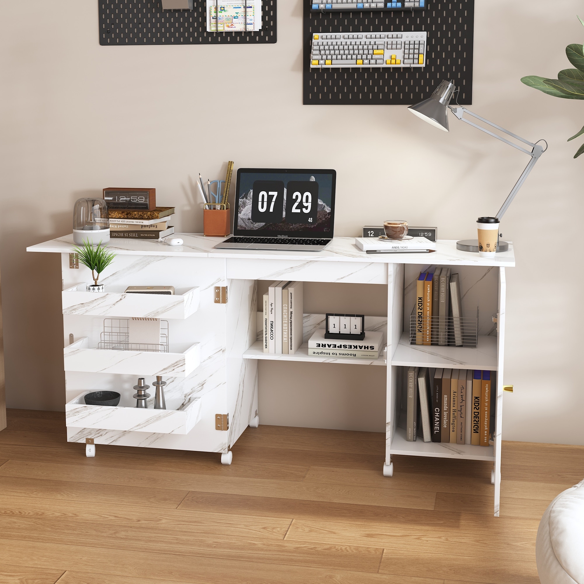 Anmytek Space Saving Folding Sewing Machine Desk with Storage