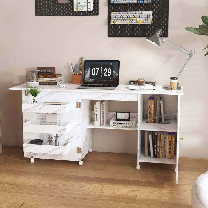Anmytek Space Saving Folding Sewing Machine Desk with Storage Mobile Craft Table