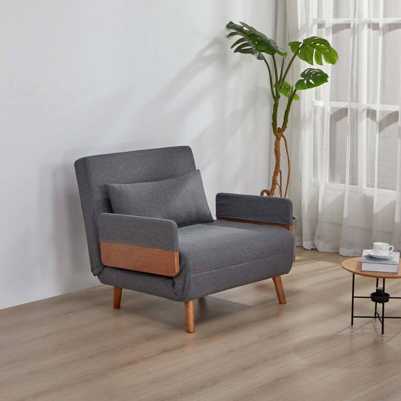 TRIO Modern Foldable Sofa Bed - Single-Seater with Breathable Linen Fabric, Converts in 10 Sec, 6-Level Adjustable Backrest - Grey