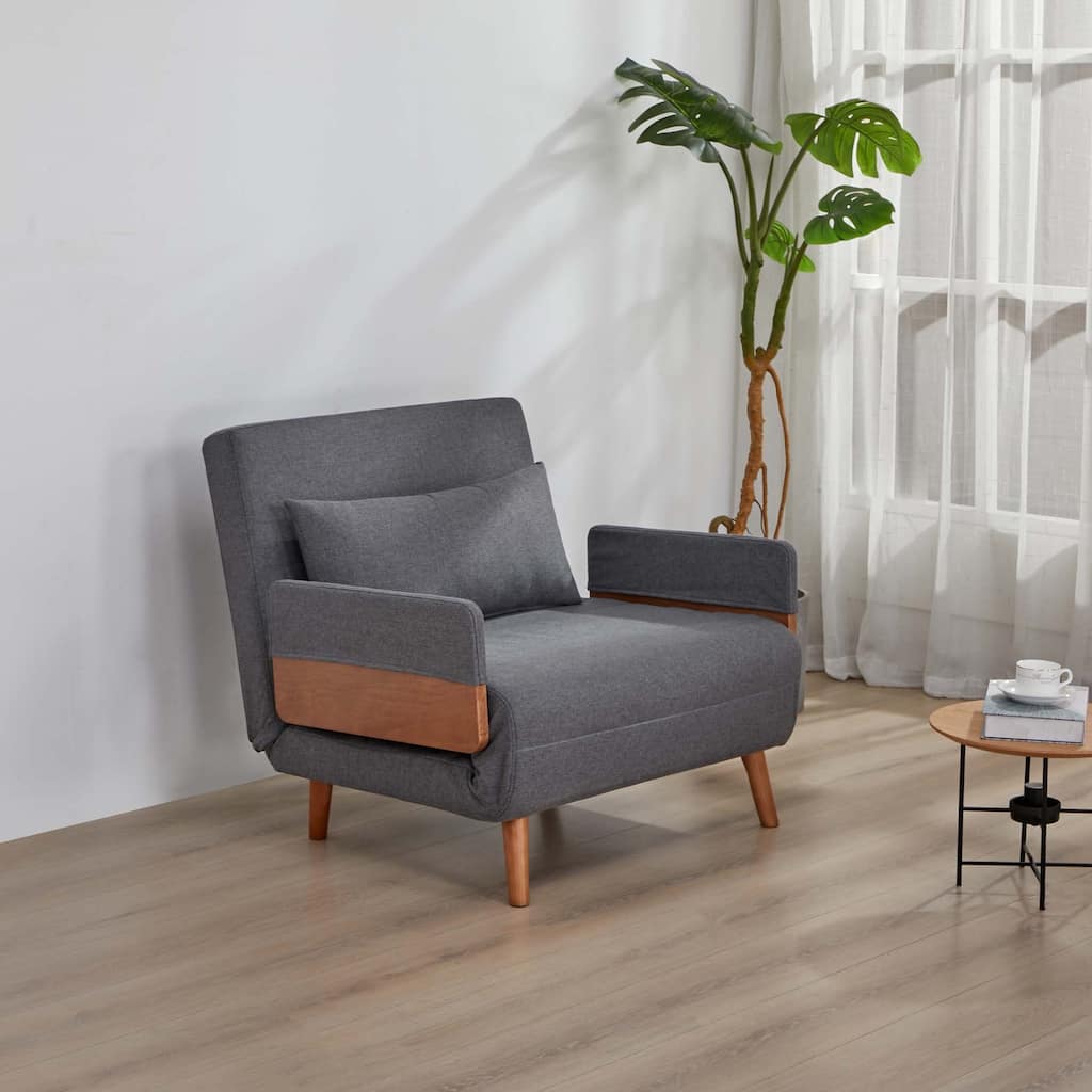 TRIO Modern Foldable Sofa Bed - Single-Seater with Breathable Linen Fabric, Converts in 10 Sec, 6-Level Adjustable Backrest