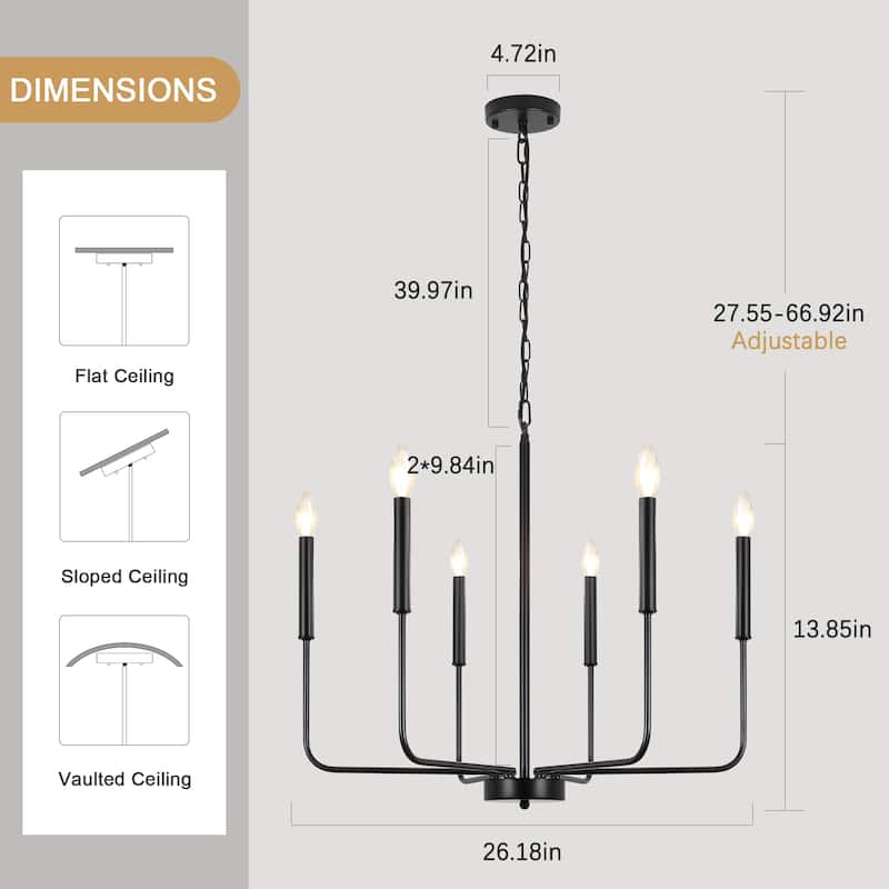 Modern 6-Light Candle Chandelier Classic Ceiling Light for Dining Room Kitchen Island - N/A