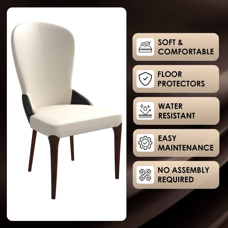 Havana Leather Upholstered Solid Wood Dining Chair Two-Tone Color Design
