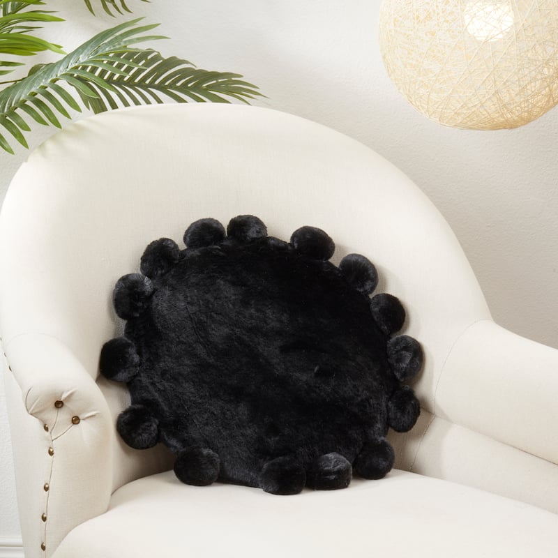 Posh Faux Bunny Fur Pom Pom Poly Filled Throw Pillow
