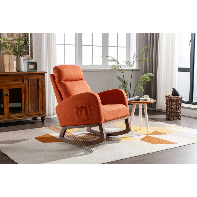 GDFStudio - Amelia Linen Upholstered Rocking Chair with Spacious Seat and Tall Back Design