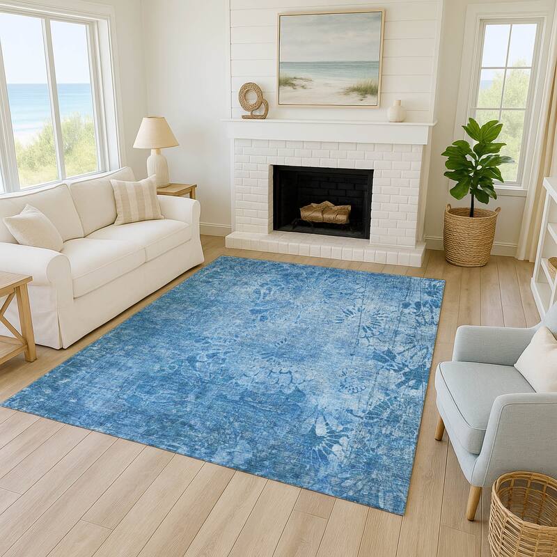 Machine Washable Indoor/ Outdoor Modern Floral Chantille Rug