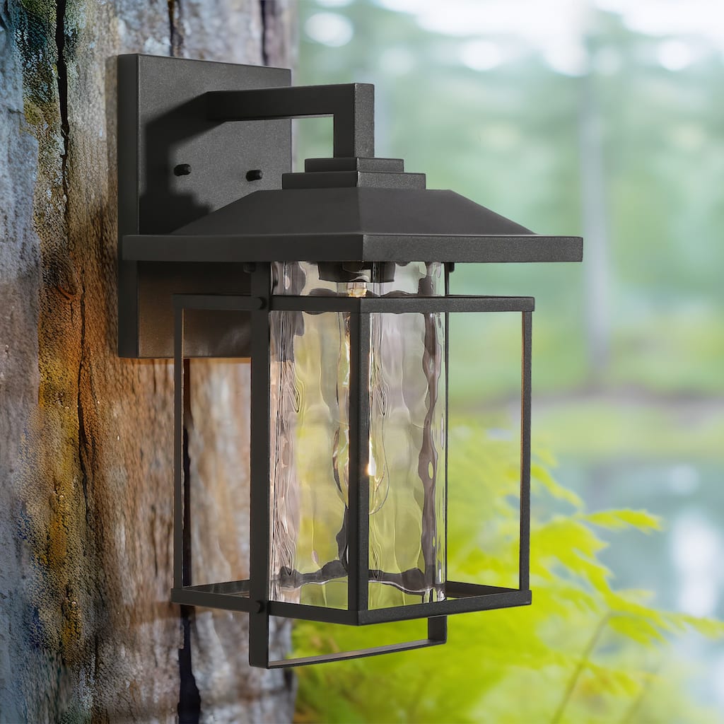 Modern Brushed Black 1-Light Geometric Outdoor Wall Lantern Sconce Water Glass - L 8.9"* W 10.4"* H 15.6"
