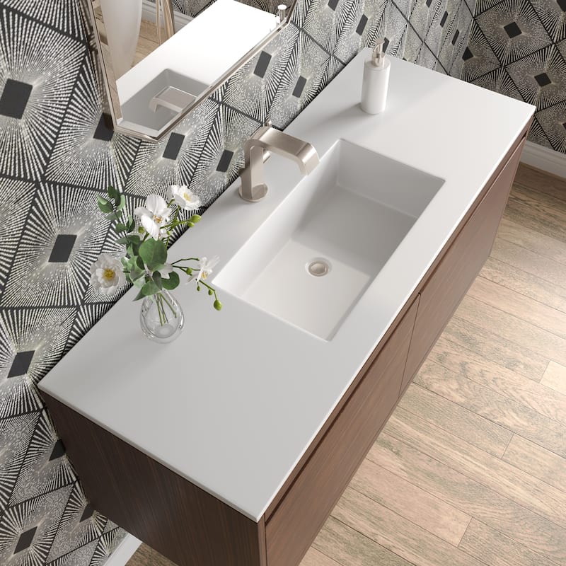 James Martin Vanities Mantova 47.3" Single Vanity Cabinet, Mid-Century Walnut - No Base, Glossy White Top