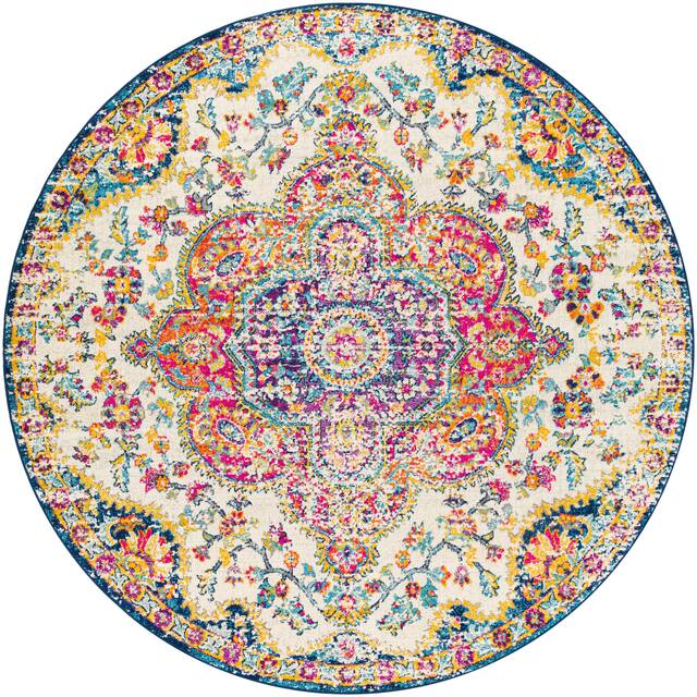 Hal Vintage Boho Traditional Pink Medallion Area Rug - 7'10" Round - Pink/Blue