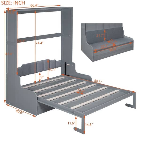 dimension image slide 1 of 3, Murphy Bed Wall Bed with Cushion