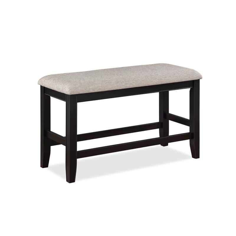 Farmhouse Style 1pc Black Light Gray Counter Height Bench Footrest Upholstered Seat Wooden Furniture