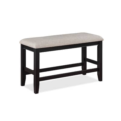 Farmhouse Style 1pc Black Light Gray Counter Height Bench Footrest Upholstered Seat Wooden Furniture