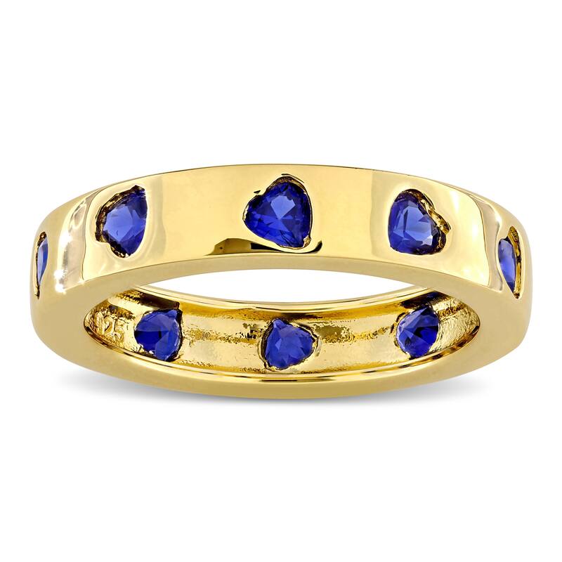 Miadora 1 1/2ct TGW Created Blue Sapphire Heart Eternity Ring in Yellow Plated Sterling Silver