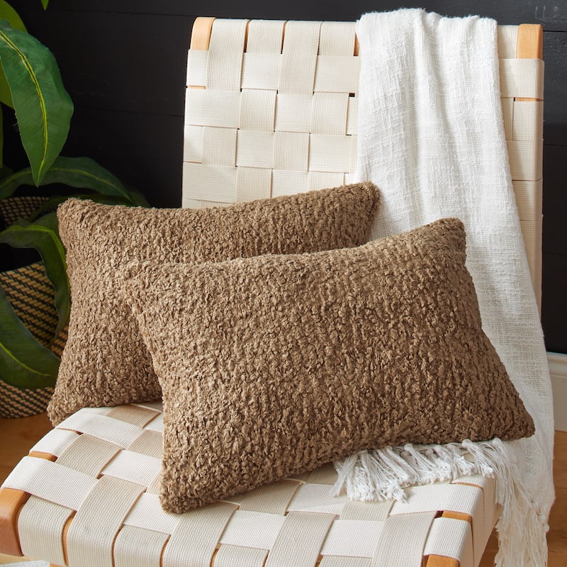 Sorra Home Indoor Soft-Textured Knife Edge Lumbar Pillows (Set of 2) - 16 in x 26 in (Set of 2) - Zazzle Taupe