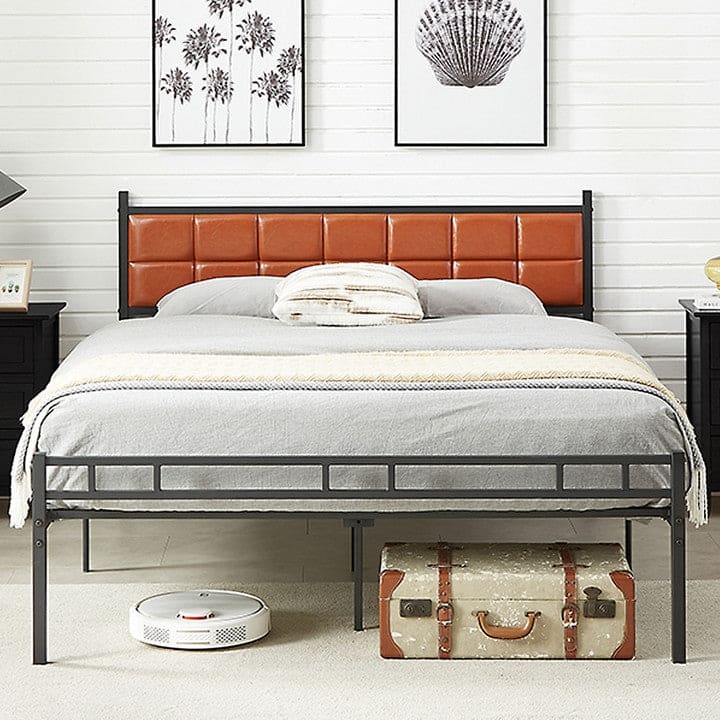 VECELO Faux Leather Tufted Bed, Metal Frame Bed Frame