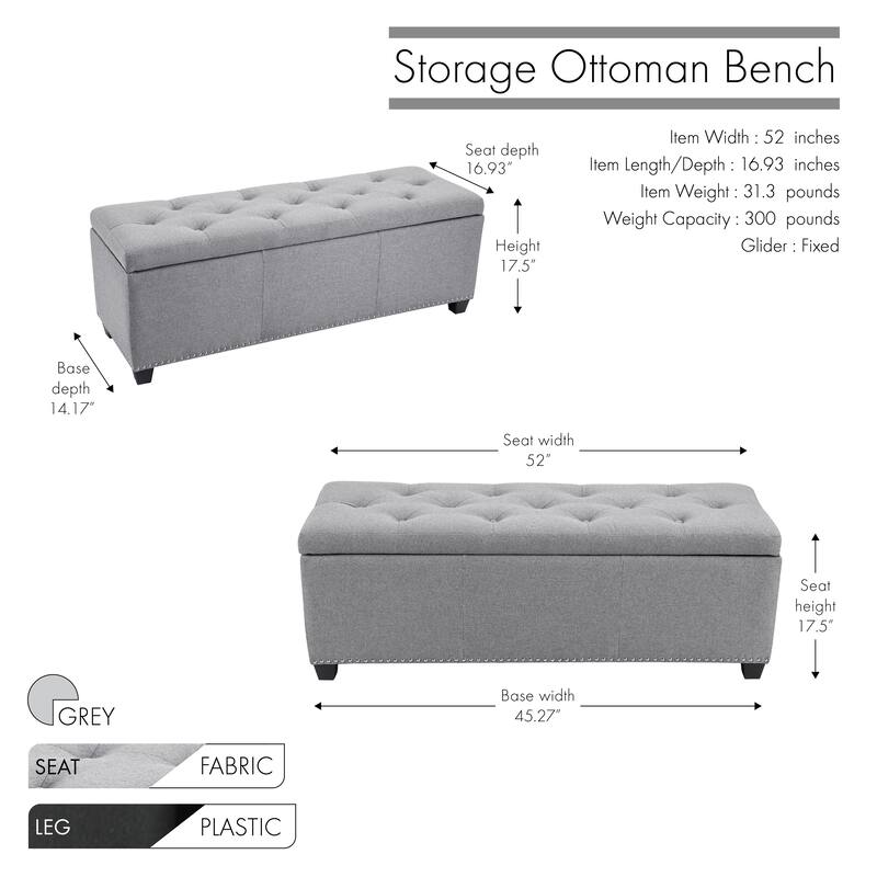 Porthos Home Hekla Fabric Upholstered Flip Top Storage Ottoman Bench