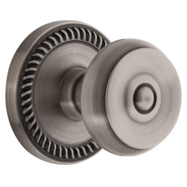 Grandeur Newport Solid Brass Rose Privacy Door Knob Set with Bouton - Antique Pewter