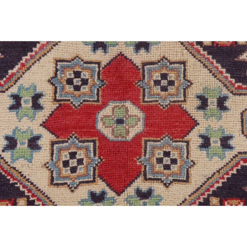 Geometric Kazak Area Rug Handmade Oriental Red Wool Carpet - 4'9" x 6'9"