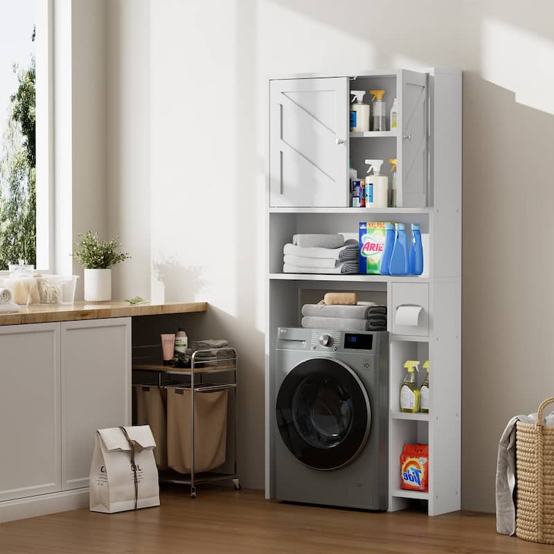 Over-The-Toilet Storage Cabinet with Side Shelves – Adjustable Bathroom Organizer