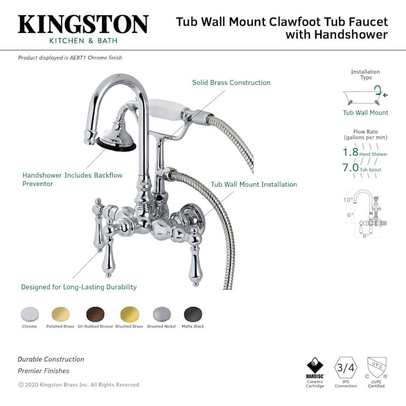 Kingston Brass Aqua Vintage Wall Mounted Clawfoot Tub Filler with