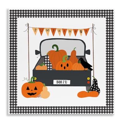 Stupell Pumpkin Truck with Gingham Border Wall Plaque Art Design By Sazerelli Designs