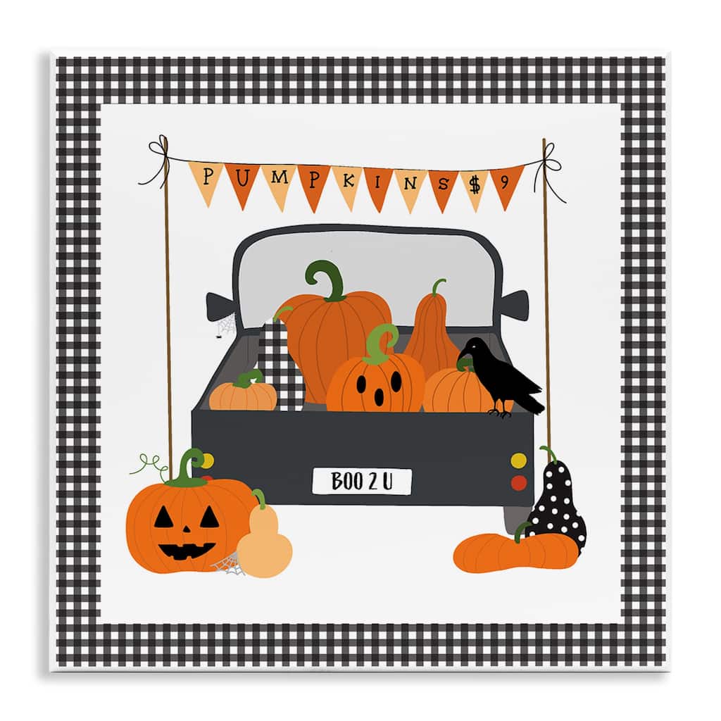 Stupell Pumpkin Truck with Gingham Border Wall Plaque Art Design By Sazerelli Designs
