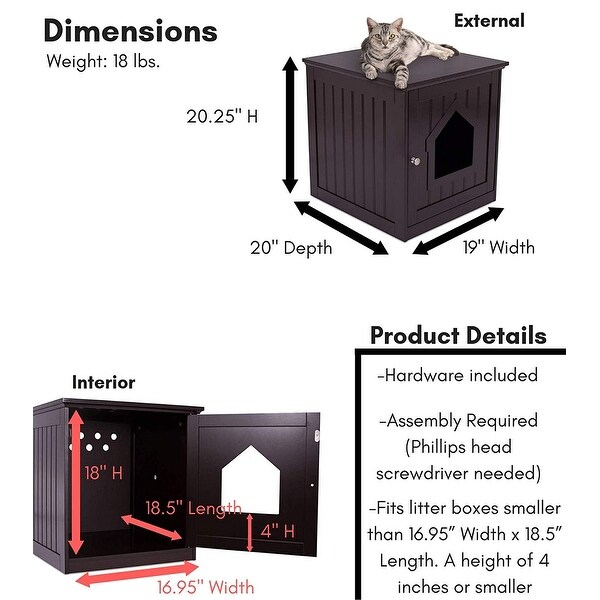 Cat Washroom Litter Box Enclosure YOMXL Nightstand Pet House Litter Box Furniture Indoor Pet Crate