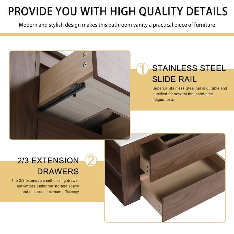 Malwee 30"/36" Floating Bathroom Vanity, Wall Mounted Bathroom Vanity with Sink,Soft Close Drawers and Side Adjustable Shelf