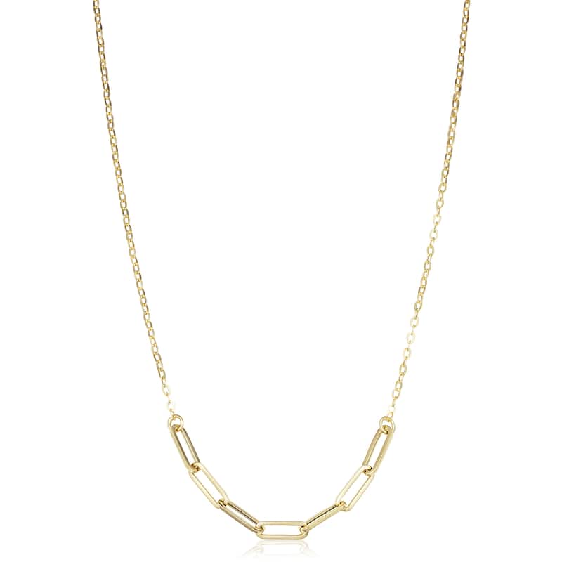 14k Yellow Gold 3.2 millimeter Paper Clip Link and Cable Chain Necklace for Women (18 inches)
