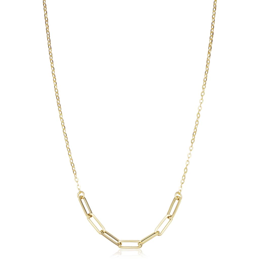 14k Yellow Gold 3.2 millimeter Paper Clip Link and Cable Chain Necklace for Women (18 inches)