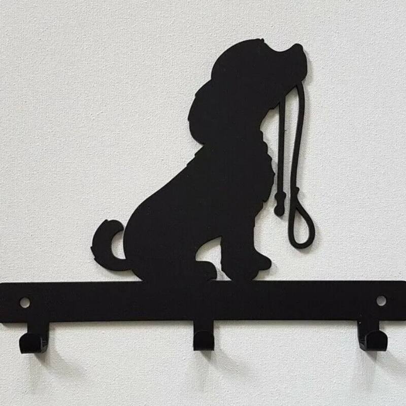 Black Matte Metal DOG Lead Wall-Mounted Towel Rack with 6 Hooks for Towels Robes and Accessories - 7.8”L x 6”H