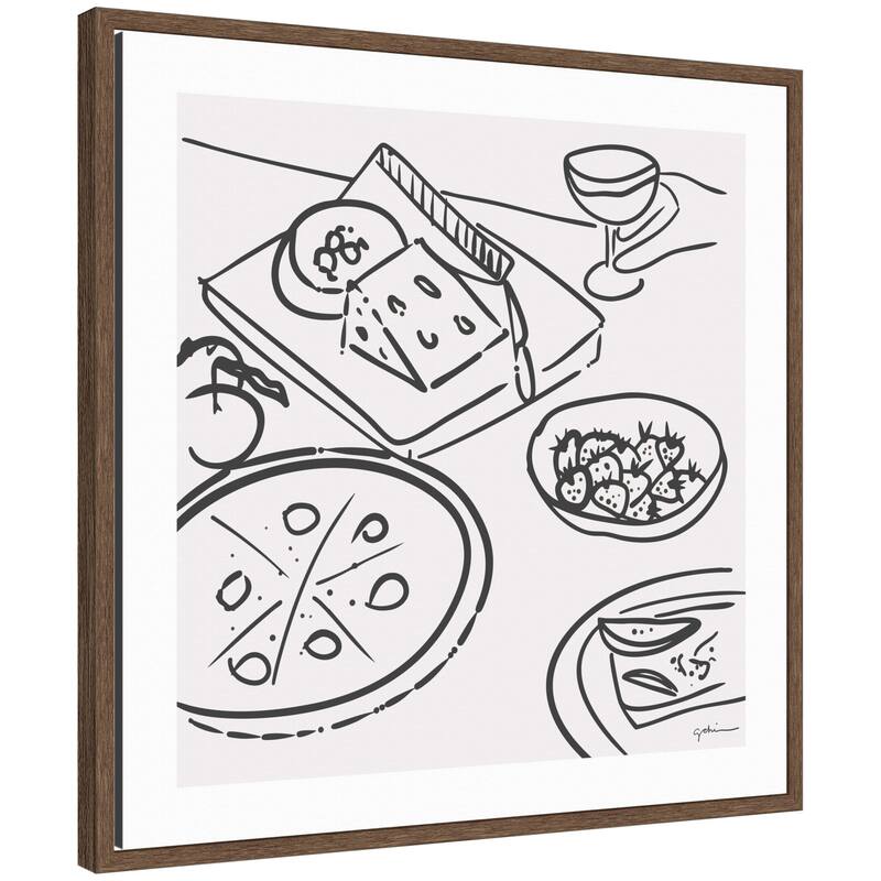 Kate and Laurel Dinner Club by Gabrielly Guedes Framed Canvas Wall Art Print - 22x22 - Walnut