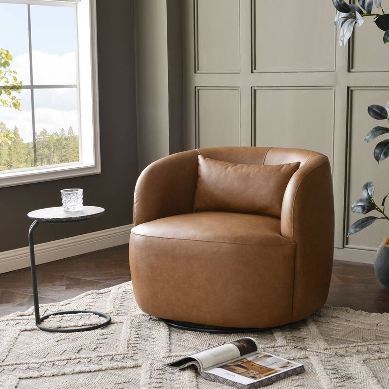 KINWELL 2-Piece Faux Leather Living Room Sets - 1 Swivel Accent Chair & 1 Ottoman Footrest