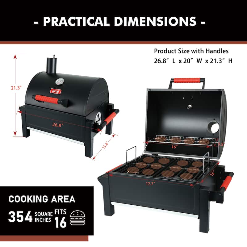 Feasto 2720PC Portable Charcoal Grill with Cast Iron Grate Black