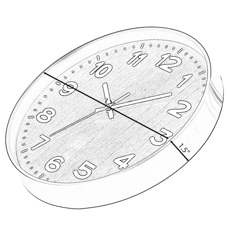 Decorative Modern Round Wood- Looking Plastic Wall Clock for Living Room, Kitchen, or Dining Room