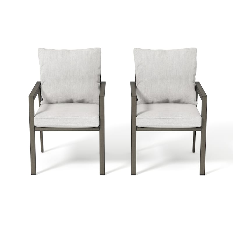 Quietude 2-Piece Aluminum Patio Dining Chairs with Light Gray Cushions