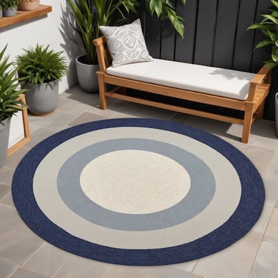 Dalo Classic Tone Weather Resistant Timeless Grace Hand-Woven Round Outdoor Rug - 7' Round