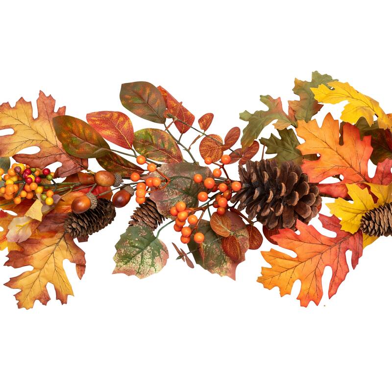 Acorns Pinecones and Mixed Autumn Foliage Artificial Fall Harvest Garland - 5' x 8" - 5' x 8"