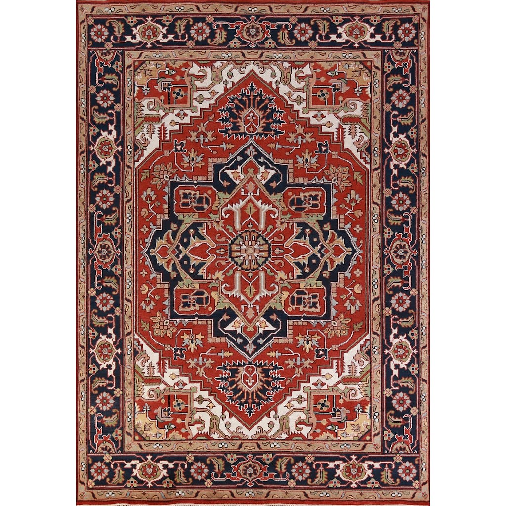 Hand Knotted Oriental 100% Wool Carpet Traditional Medallion Oranges & Rust Heriz (serapi) Area Rug - 11' 10'' X 9' 0''