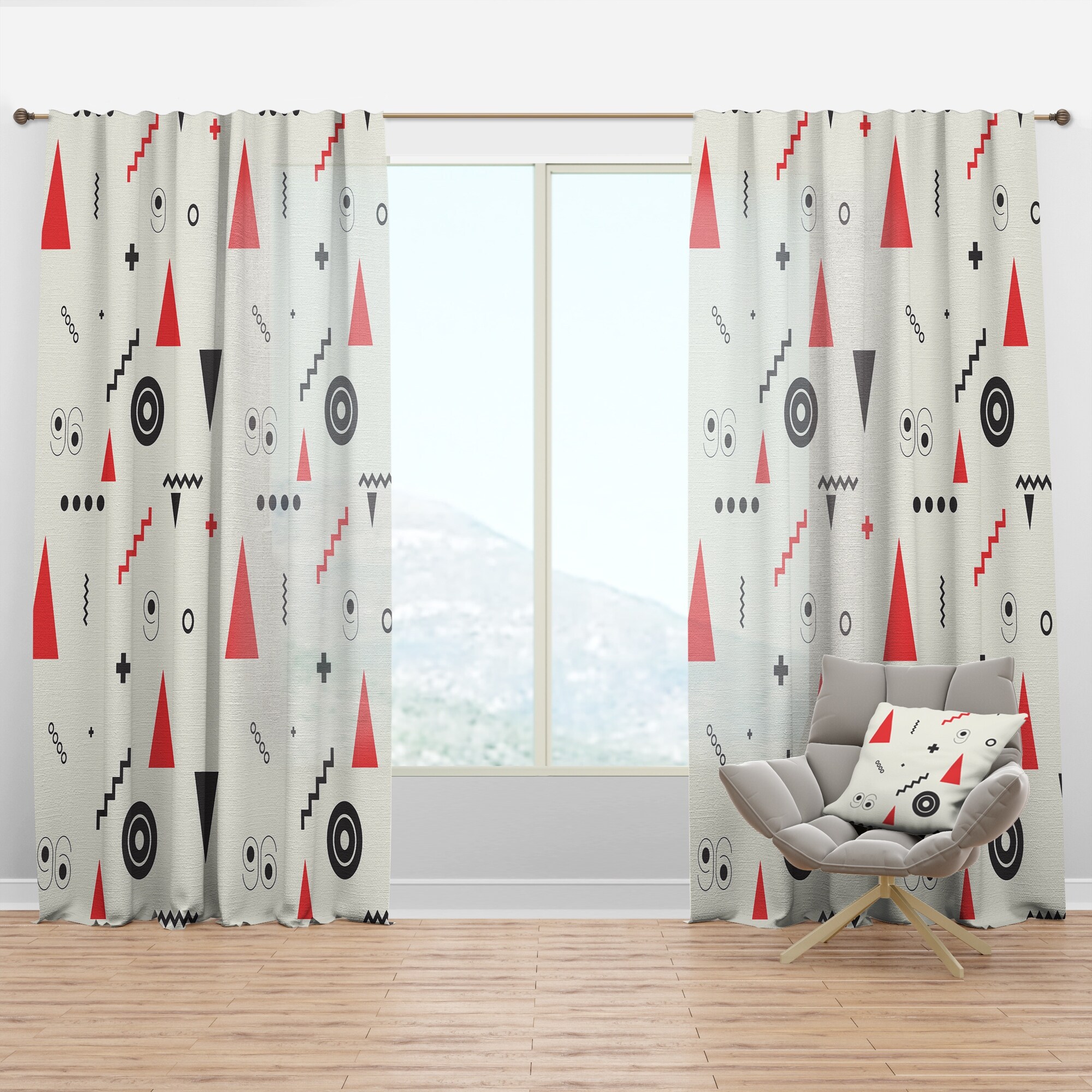 Shop Black Friday Deals On Designart Triangular Retro Design Iii Mid Century Modern Curtain Panel Overstock 29626111