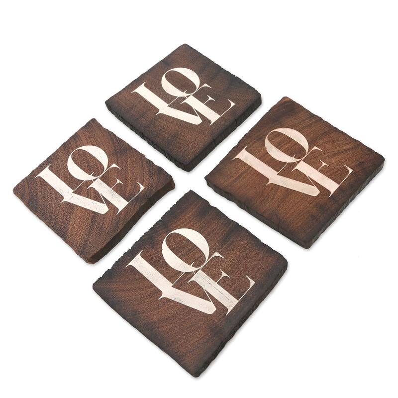 Novica Handmade Sip Of Love Wood Coasters (Set Of 4)