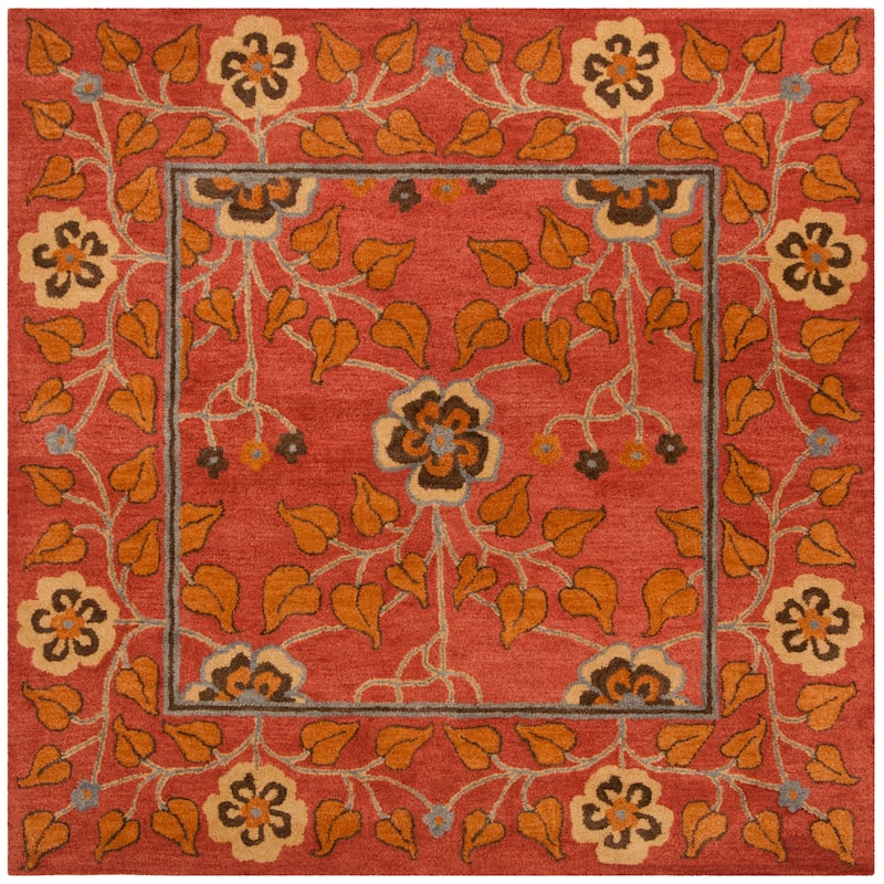 SAFAVIEH Handmade Heritage Quatrefoil Traditional Oriental Wool Rug - 6' Square - Red/Multi